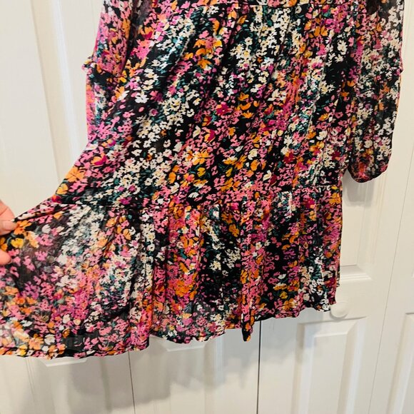 Vince Camuto-NWT-X Small-Vibrant Floral Puffed Long Sleeve-V Neck Mini Bl/Pk Mix - Picture 10 of 16